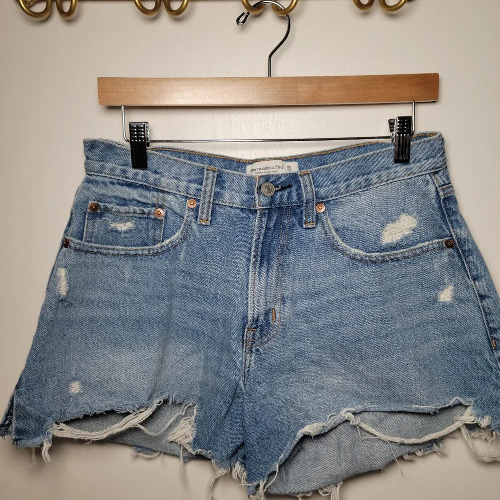 Abercrombie & Fitch Distressed Light Blue Denim Jean Shorts